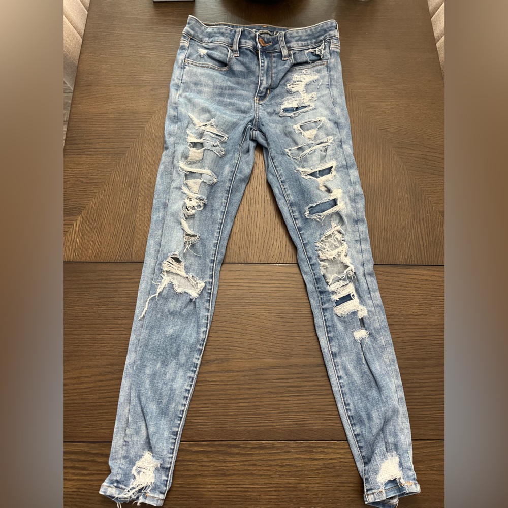American Eagle Blue Jeans, Next Level Stretch-Ripped, Regular-size 6-Juniors